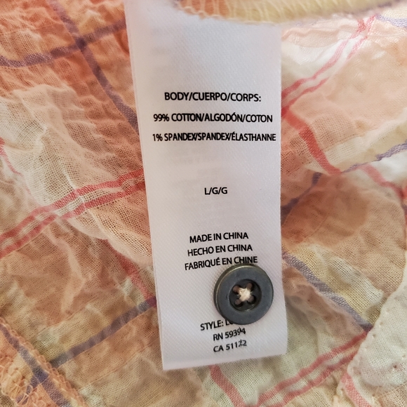 Beachlunchlounge Women's Mia Top Large Long Sleeve Pink Plaid Raw Hem - Picture 9 of 13